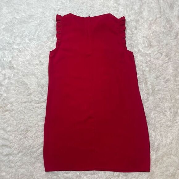 Nicole Miller Red Shift Dress Ruffle Cap Sleeves Size 12 Mini Lightweight - Picture 9 of 10